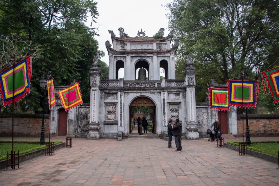 Explore the historic main gate at the Temple of Literature in Hanoi, Vietnam, showcasing ancient architecture and cultural significance.